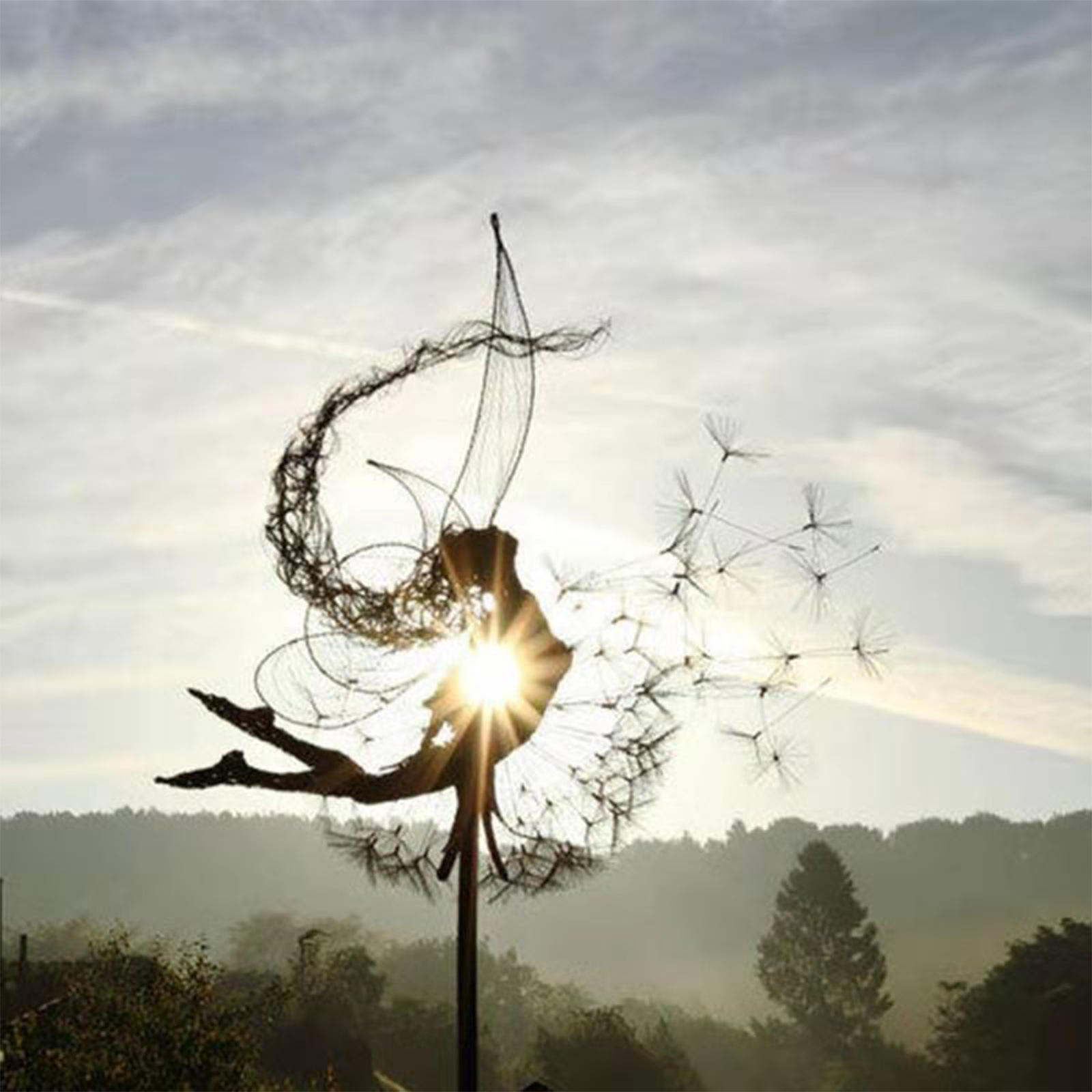 Cross Border Outdoor Dance Together Metal Fairy Dandelion Garden Accessories Sculpture Yard Art 