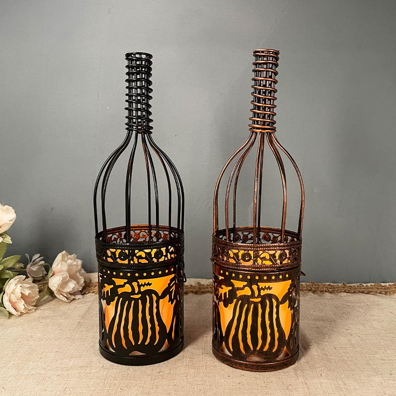 Unique Design Wine Bottle Shape Candlestick Tea Light Metal Led Candle Holder For Home Wedding Decor