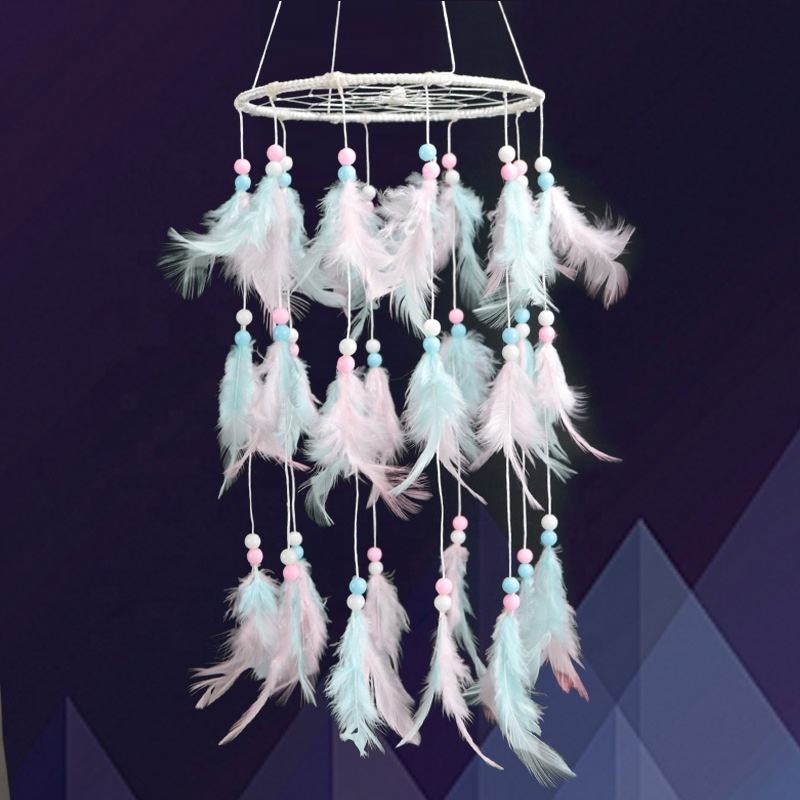New Creativity Design Handmade Circular Net Feather With Led Light Dreamcatchers Birthday Gift Wall Hanging Home Decoration