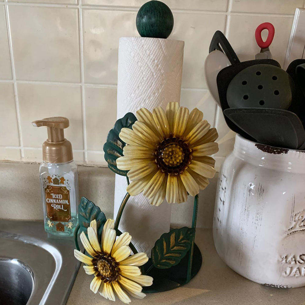 Customize Cute Kitchen Decor Sunflower Paper Towel Holder Metal Standing Paper Towel Holder Desktop Ornament