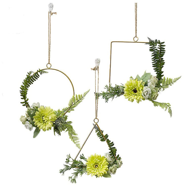 Floral Hoop Artificial Flower Hanging Wall Garland Metal Geometric Wreaths For Front Door