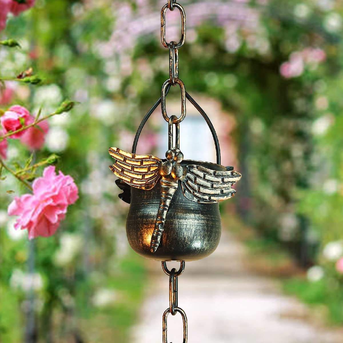 Wholesale Handmade Garden Yard Decor Metal Ladybug Dragonfly Rain Chain Yard Ornaments