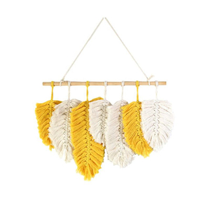 Yellow Chic Handmade Weaving Leaf Tassels Tapestry Macrame Feather Wall Hanging For Bedroom Living Room Apartment Porch