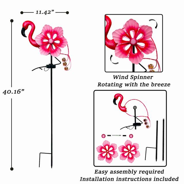 Solar Animal Wind Spinner Metal Flamingo Peacock Garden Decoration Stake