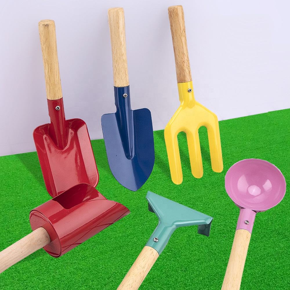6 Piece Garden Tools Set For Kids Children Beach Sandbox Toy Including Cylinder Scoop Trowel Spoon Fork Rake & Shovel For Kids
