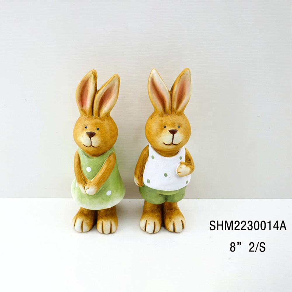 Creative Design Handmade Ceramic Bunny Figurine Art Statues Ornament For Easter Home Decoration Gifts