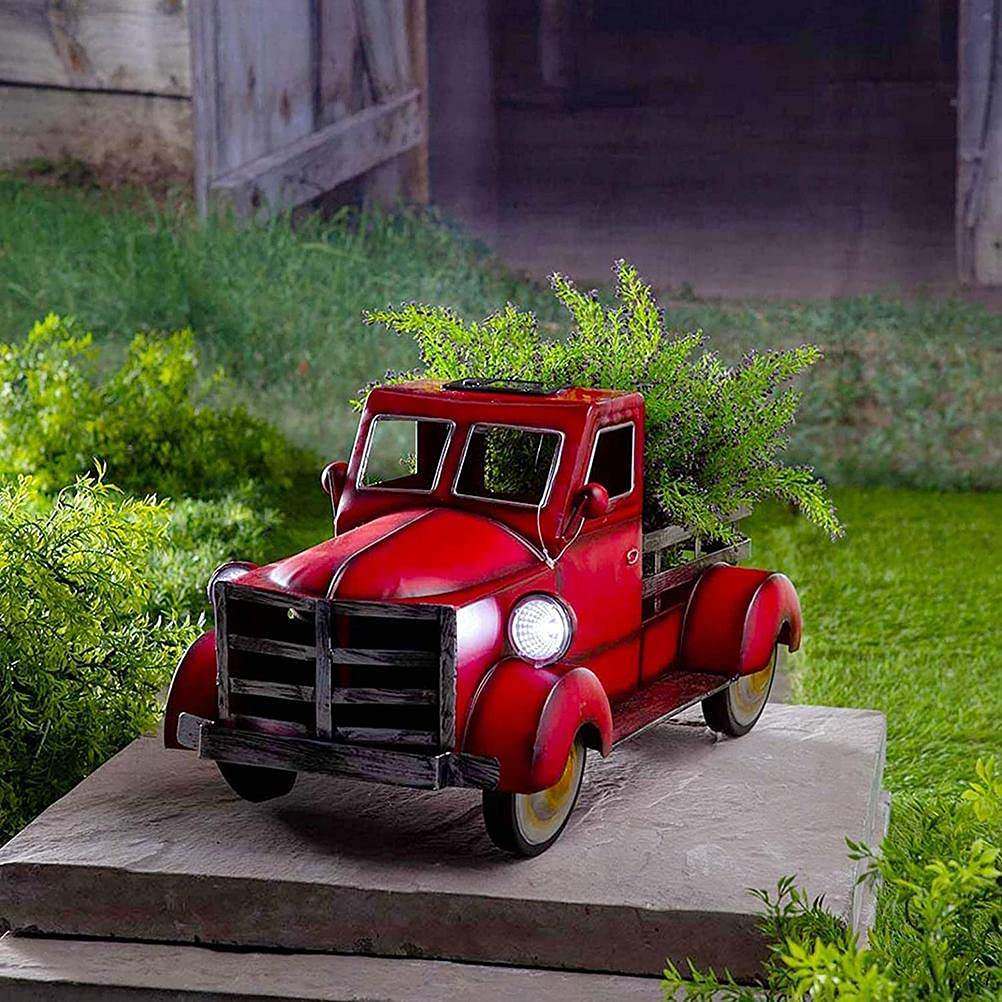 2022 New Retro Cartoon Shape Metal Vintage Car Solar Flower Pot Decorative For Garden Succulent Planter Bonsai