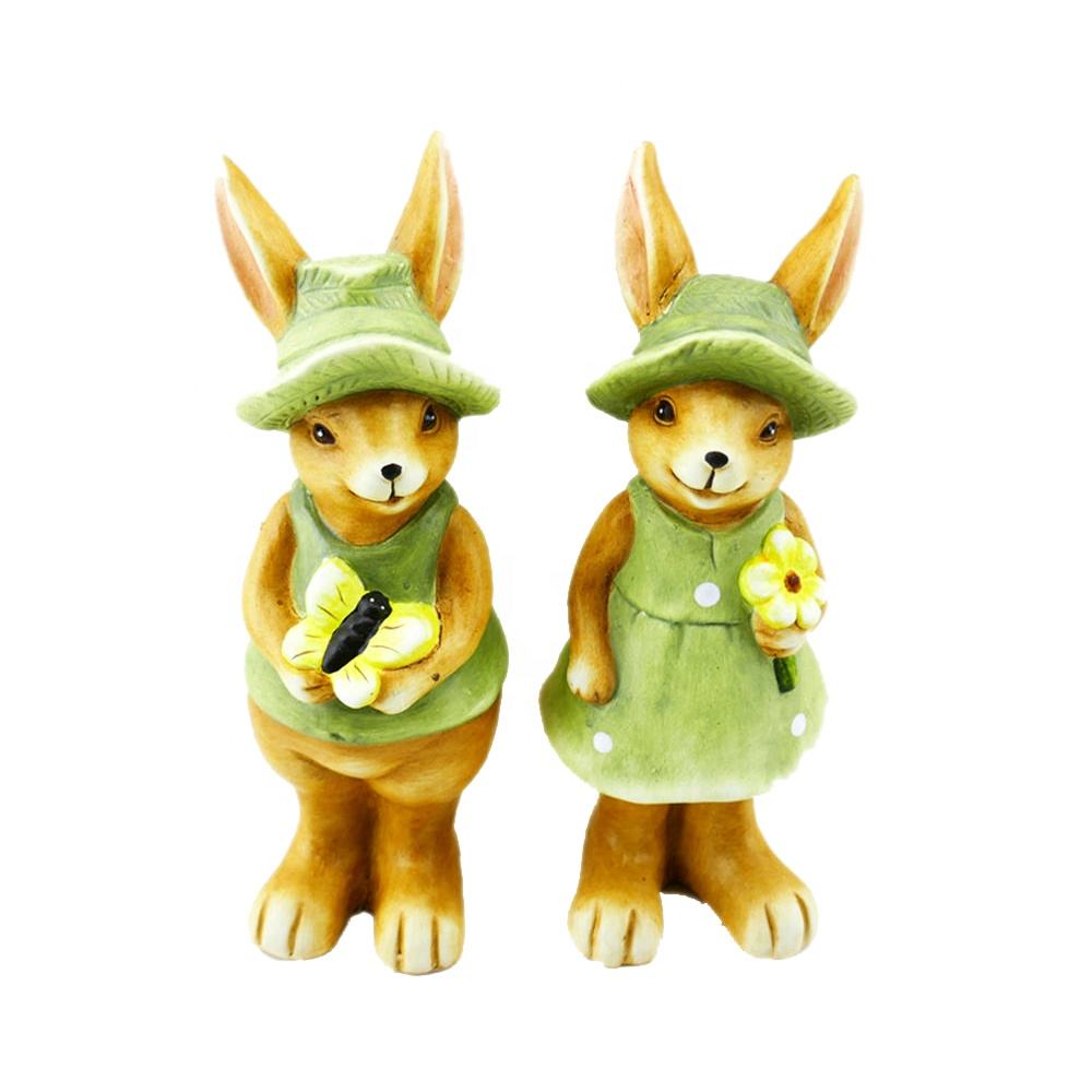 Wholesale Customized Cute Ceramic Rabbit Figurines For Garden Lawn Handmade Tabletop Ornament Decor