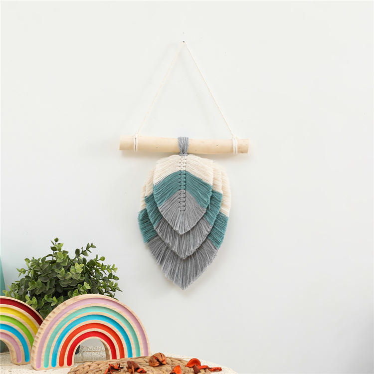 Gradual Change Boho Chic Woven Leaf Tassels Macrame Wall Hanging For Bedroom Living Room Pendant Decor