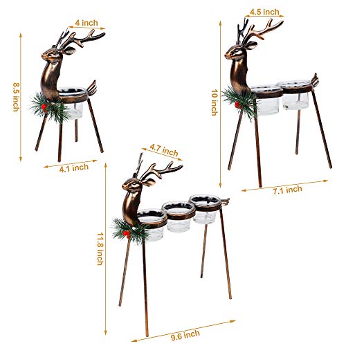 3 Pack Standing Iron Metal Reindeer Tea Light Christmas Candle Holders For Holiday Wedding Tabletop Centerpiece Display