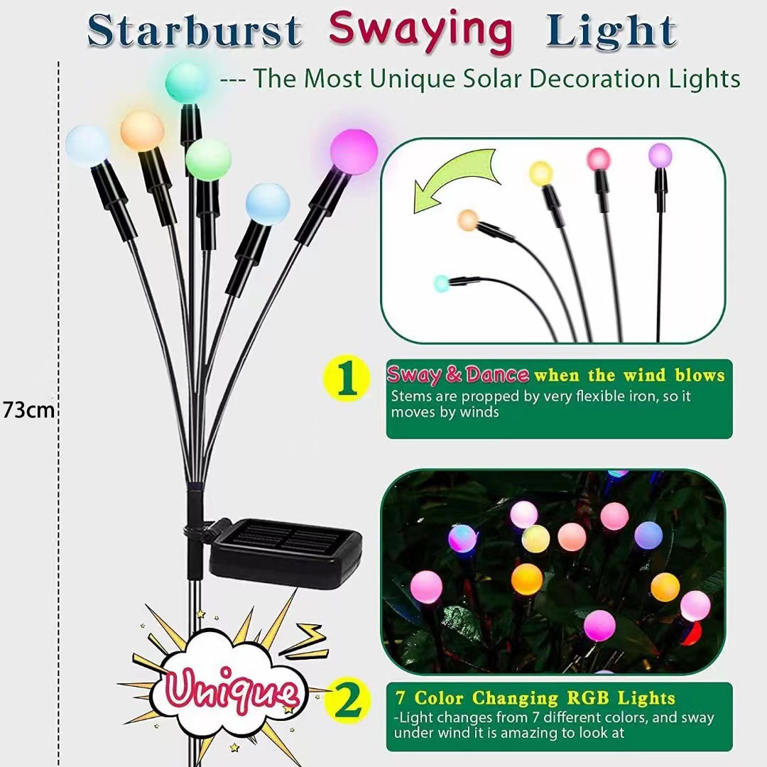 2022 New Outdoor Waterproof Wind Blows Swaying Solar Led Powered Firefly Light Stake For Yard Patio Pathway Decor