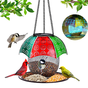 Outdoor Hanging 3 Lbs Seed Capacity Mesh Metal Bird Feeder for Solar Garden Lantern Bird Lovers Gift Decoration