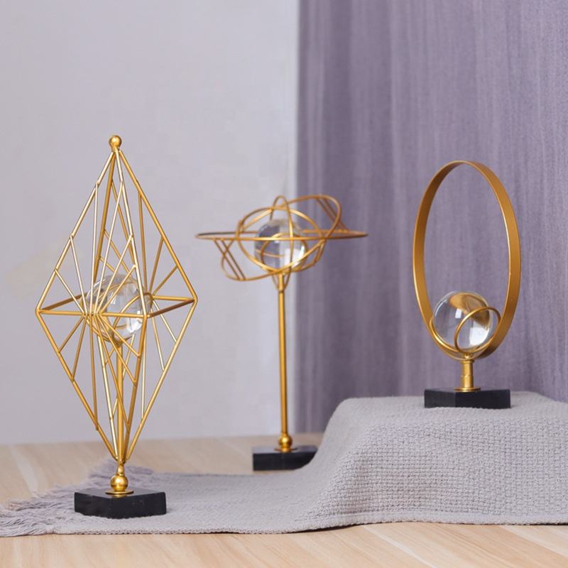 Nordic Iron Art Metal Electroplating Home Geometric Crystal Ball Iron Art Ornaments Interior Home Accessories Decoration Gold