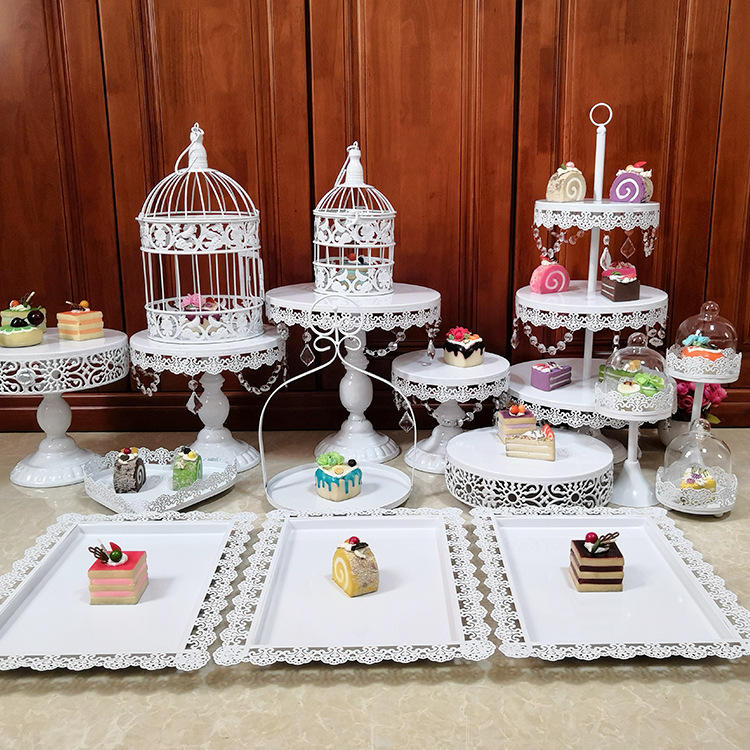 Dessert Table Decoration Wrought Iron Cake Dessert Gold Tier Wedding Flower Cake Stand