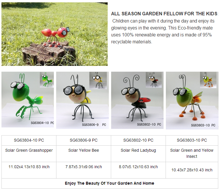 New product factory supplier solar powered insect garden ornaments